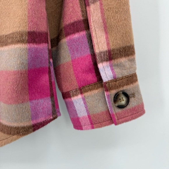 Avec Les Filles Ali Boxy Plaid Shirt Jacket Shacket in Pink Multi Plaid Size M - Picture 7 of 8